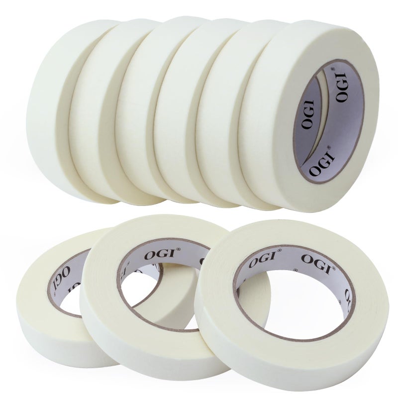 OGI Masking Tape 0.94 Inch Wide Beige White Painters Tape Thin Removable General Purpose Masking Tape Bulk for Labeling Painting Drafting Art Craft, 0.94 Inch x 60 Yards, 9 Rolls - Image 1